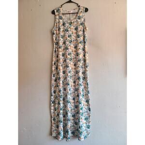 Women's XL LuLaRoe Dani maxi long sleeveless dress blue/green/peach floral